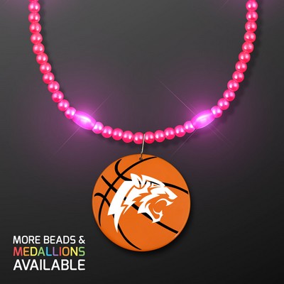 Pink LED Bead Necklace with Basketball Medallion - PRINTED